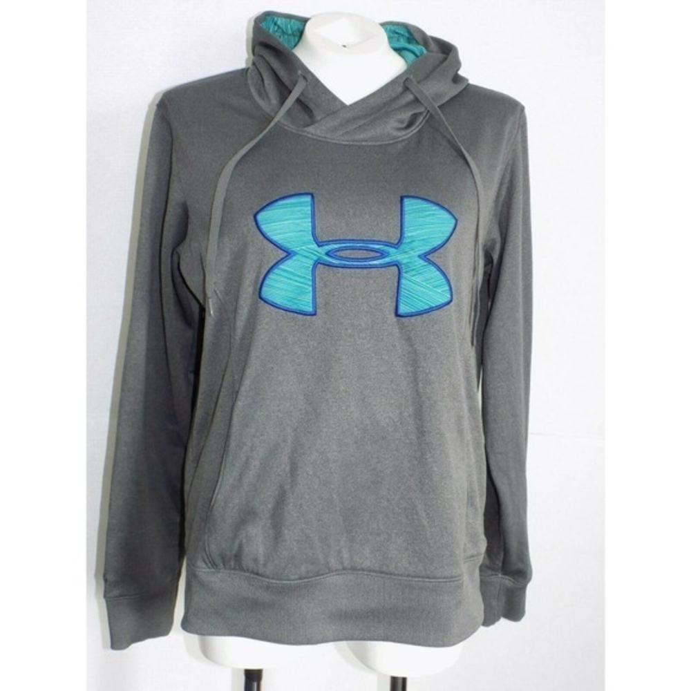 Under Armour Kids Gray ColdGear Big Logo Hoodie Sweatshirt LG Semi-Fitted